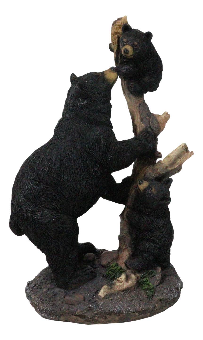 Rustic Forest Black Bear Mother and Her Cubs Climbing On Tree Trunk Figurine Rustic Forest Black Bear Mother and Her Cubs Climbing On Tree Trunk Figurine