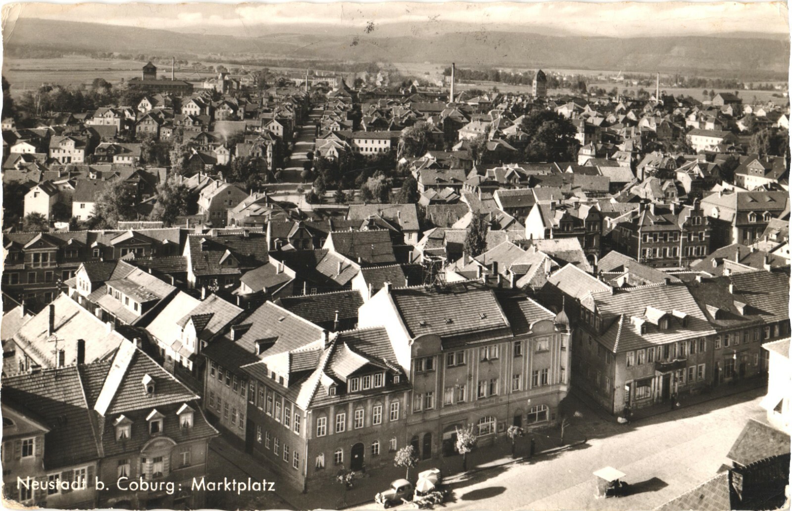 Neustadt bei Coburg Germany Marketplace Aerial View RPPC Postcard 1958 Posted
