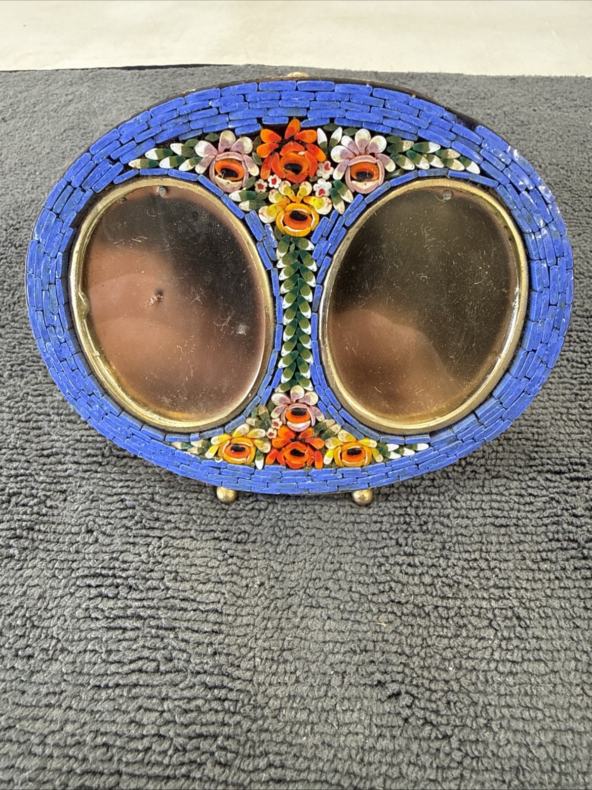 Vintage Italian Micro Mosaic MCM Floral Red Blue  Photo/Picture Frame ITALY Made