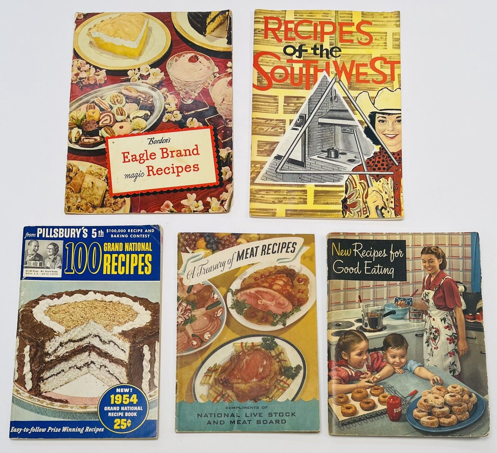 VTG 1940-1950s Lot 5 RECIPE BOOKLETS Cookbooks Eagle Brand P&G Pillsbury Meat