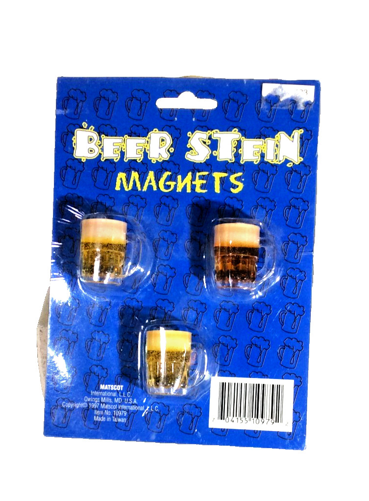 set of 3 Beer Stein Magnets - 1997 - nib - Matscot International set of 3 Beer Stein Magnets - 1997 - nib - Matscot International