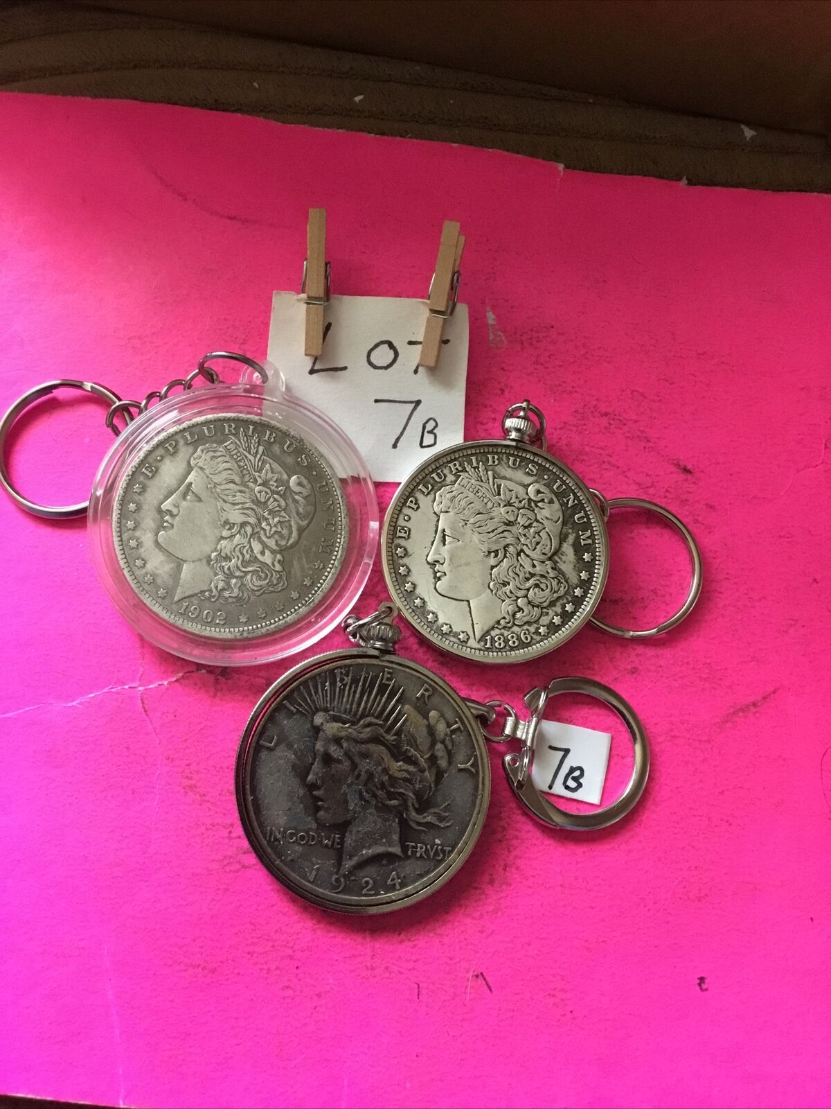 Set 3 Lot Coin Keychains 1902-1886-1924 Copies Junk Drawer Estate Find Read Look