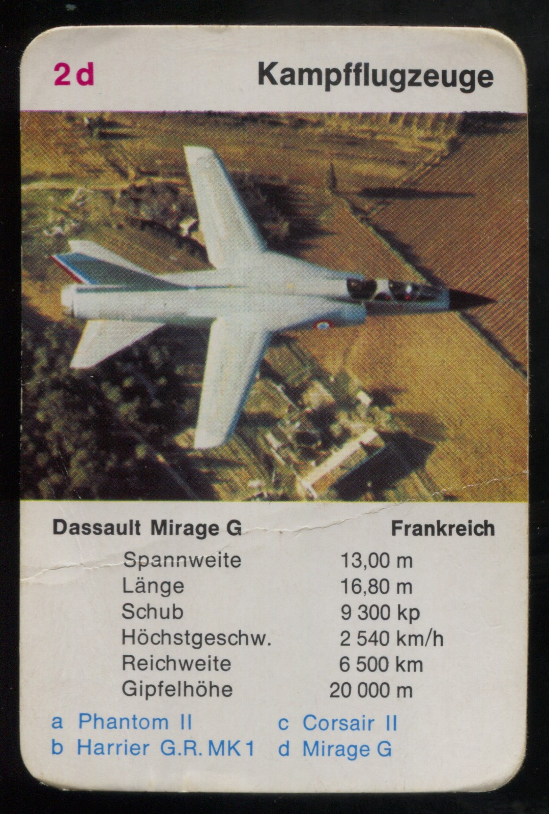 Dassault Mirage G Aircraft Kwartet card/Quartet card/Spielkarte