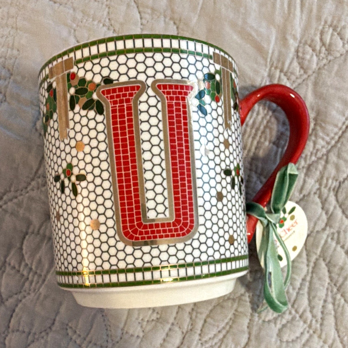 Anthropologie Christmas Initial U Bistro Tile Mug 14 oz