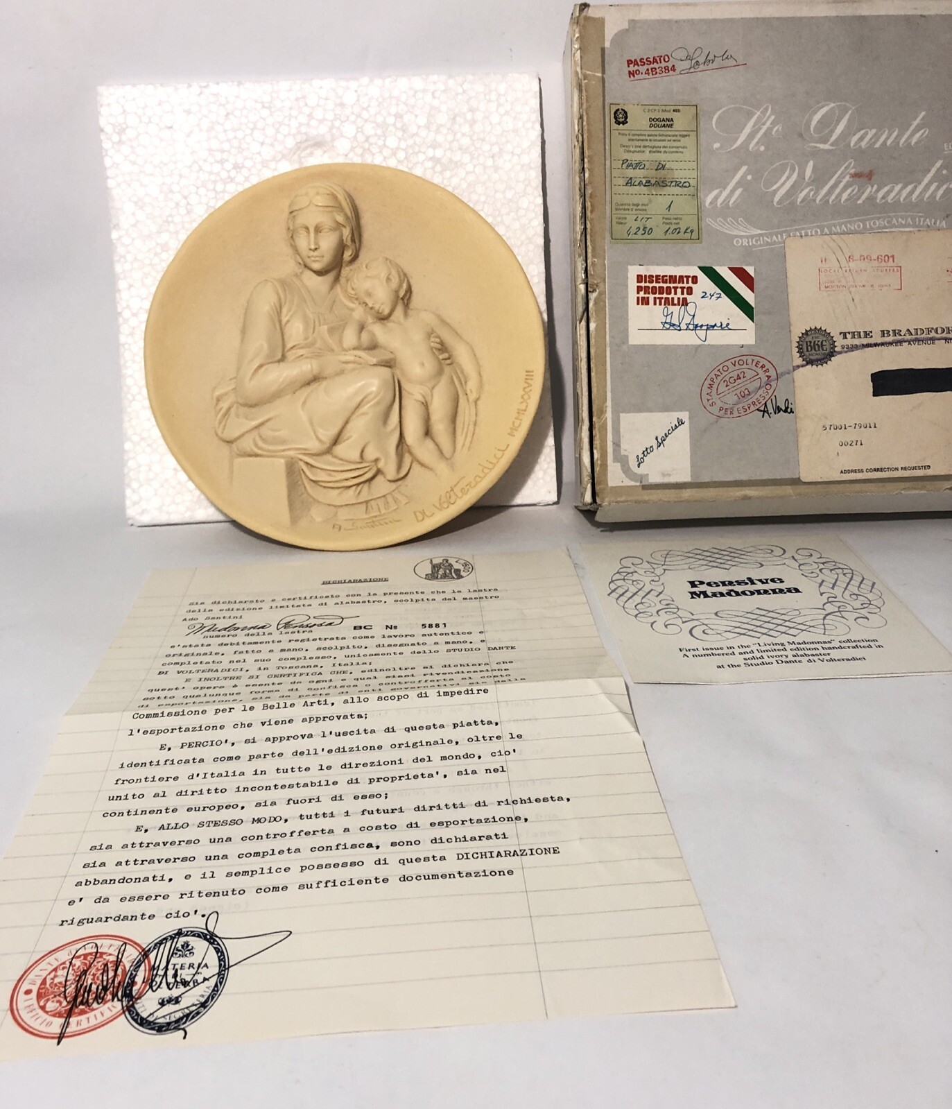 c.1978 VTG Pensive Madonna 8-1/2" Alabaster Plate Di Volteradici /Santini ITALY c.1978 VTG Pensive Madonna 8-1/2" Alabaster Plate Di Volteradici /Santini ITALY