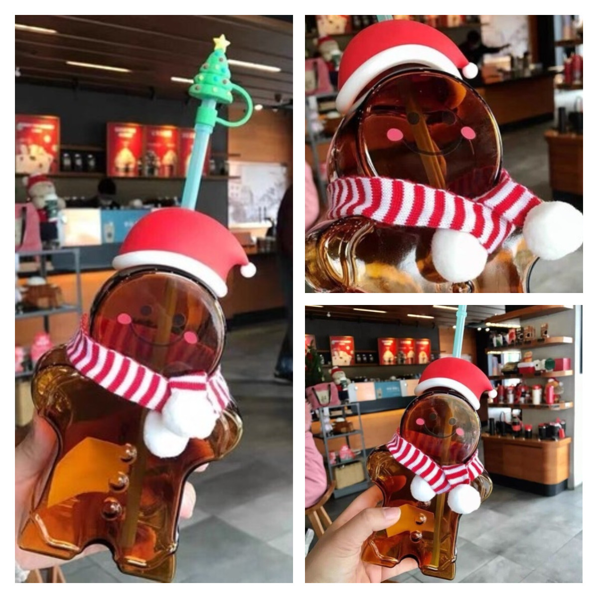 Starbucks Christmas Gift Gingerbread Man Shaped Glass Straw Cup with Topper Plug Starbucks Christmas Gift Gingerbread Man Shaped Glass Straw Cup with Topper Plug