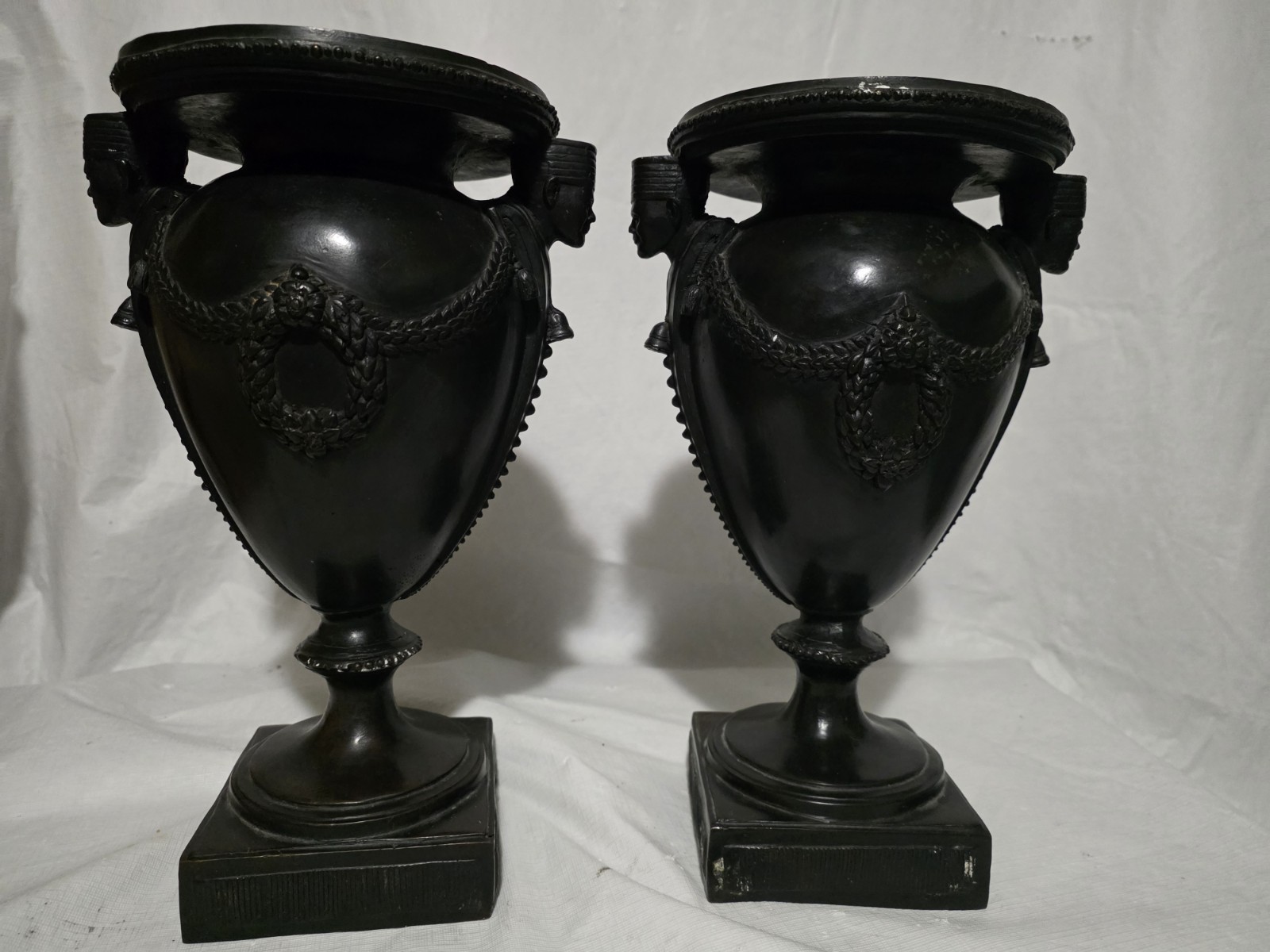 Antique Pair of Egyptian Revival Bronze-Patinated Figural Urns- Rare Antique Pair of Egyptian Revival Bronze-Patinated Figural Urns- Rare