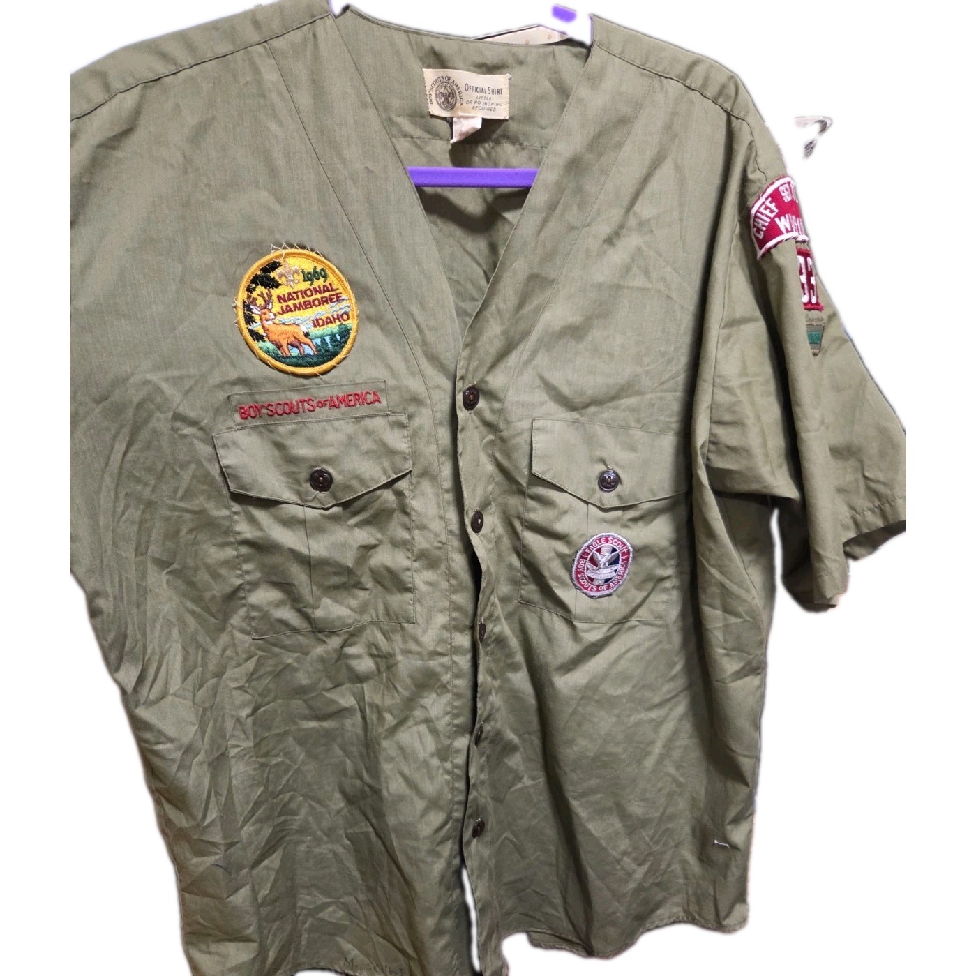 VTG BSA 1960s Uniform Collarless Short Sleeve Shirt With Patches Size 16 VTG BSA 1960s Uniform Collarless Short Sleeve Shirt With Patches Size 16