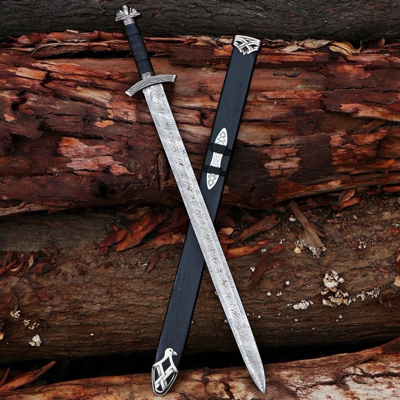 Handmade Damascus Steel Northman Viking Sword W/Scabbard Long Roman Sword Handmade Damascus Steel Northman Viking Sword W/Scabbard Long Roman Sword