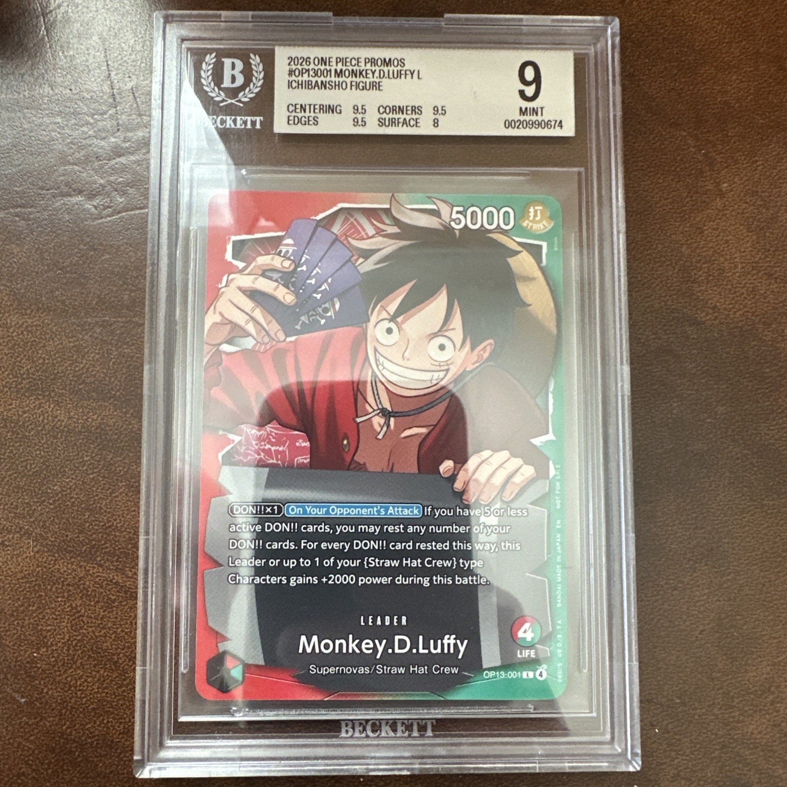 One Piece TCG English Ichiban Kuji Monkey D. Luffy Promo (OP13-001) Beckett 9.5 One Piece TCG English Ichiban Kuji Monkey D. Luffy Promo (OP13-001) Beckett 9.5