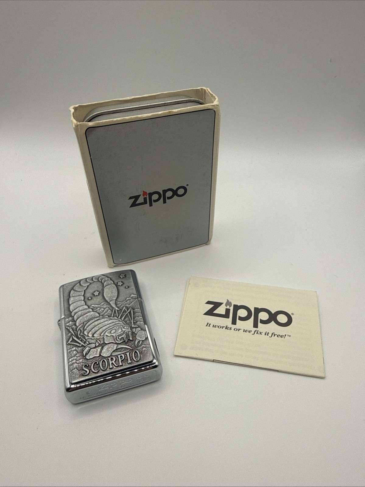 VTG RARE 1999 ZIPPO LIGHTER SCORPIO ZODIAC SERIES BARRETT SMYTHE PEWTER EMBLEM VTG RARE 1999 ZIPPO LIGHTER SCORPIO ZODIAC SERIES BARRETT SMYTHE PEWTER EMBLEM