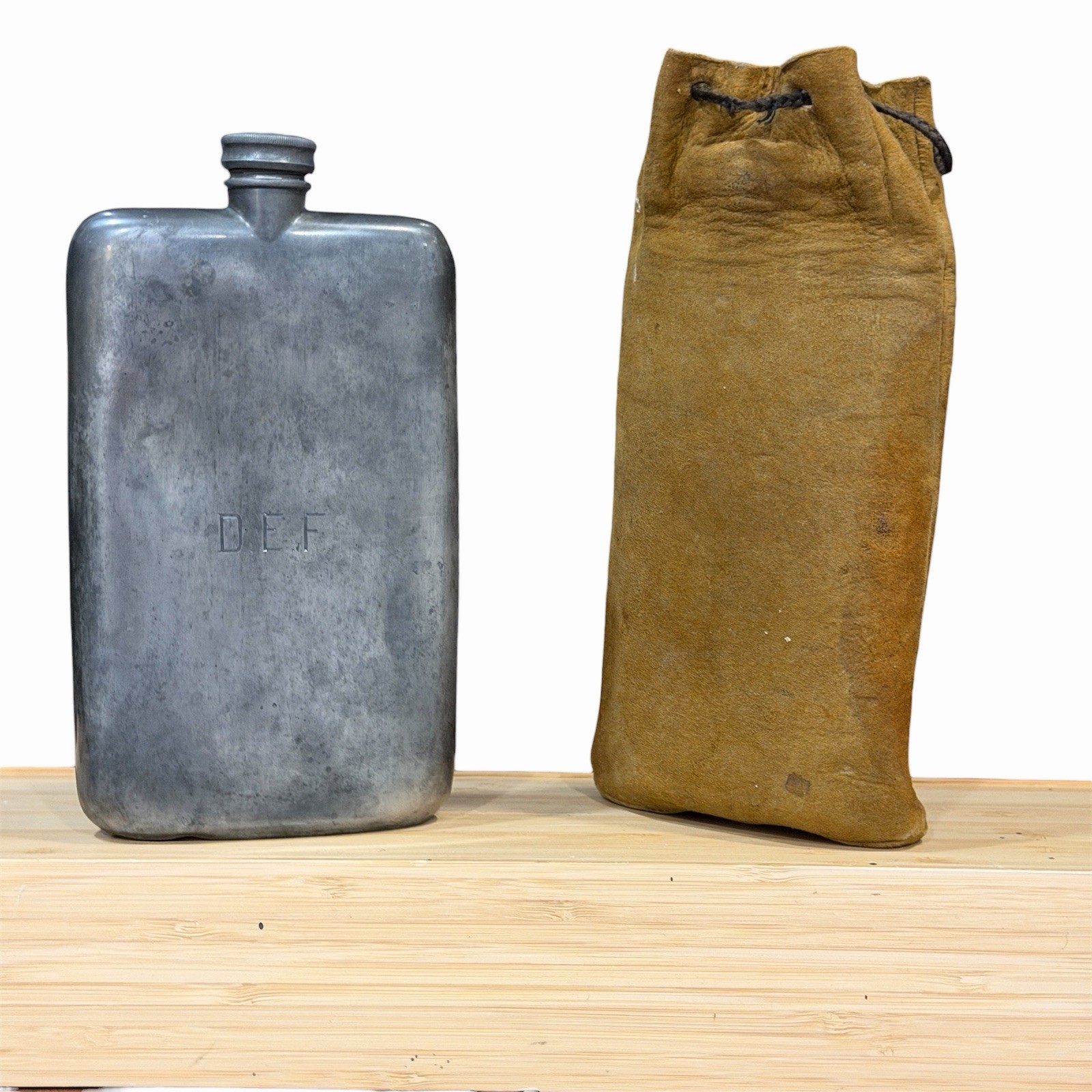 Antique Abercrombie & Fitch James Dixon Sons Britannia 12oz Hip Flask w/ Pouch Antique Abercrombie & Fitch James Dixon Sons Britannia 12oz Hip Flask w/ Pouch