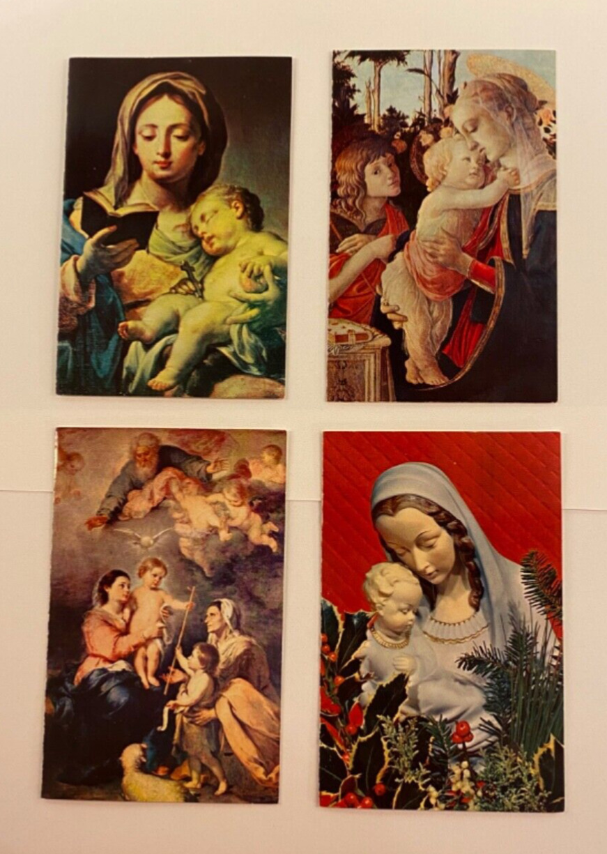4 Vintage Madonna Christmas Cards, Plastichrome, Renaissance Style Pictures