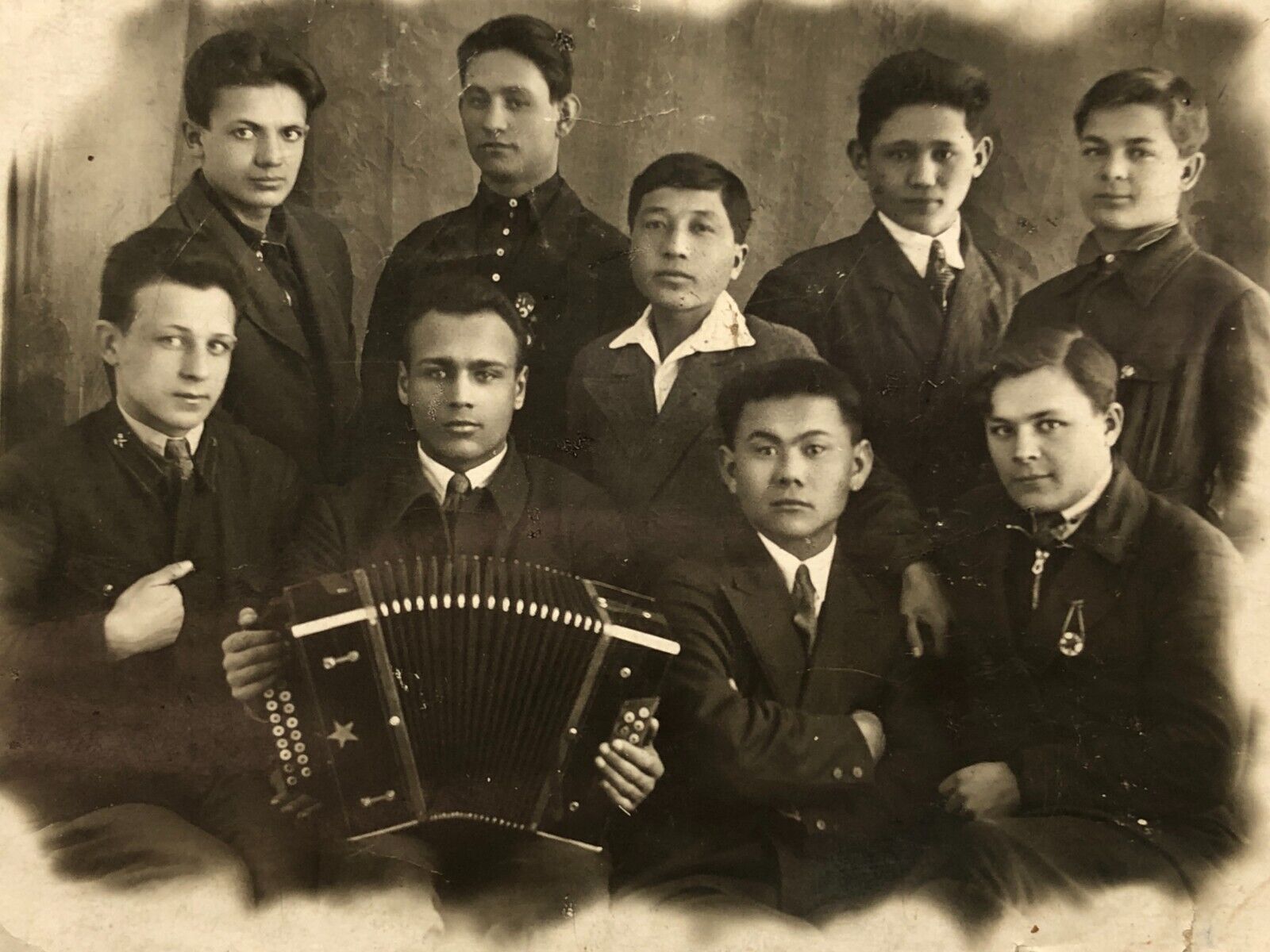 1937 ORIGINAL Snapshot Soviet Era Handsome Guys Students Surnames signed Photo