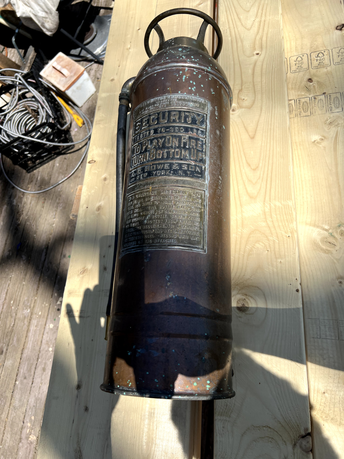 Vintage Antique Brass Copper Security Fire Extinguisher Empty