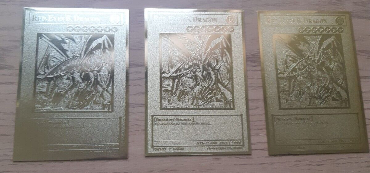 YuGiOh - 3x Red Eyes Black Dragon - Golden Metal Cards YuGiOh - 3x Red Eyes Black Dragon - Golden Metal Cards