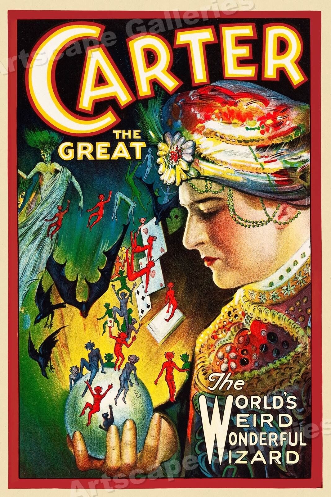 1920 Carter the Great Classic Wizard Magic Poster Print - 16x24