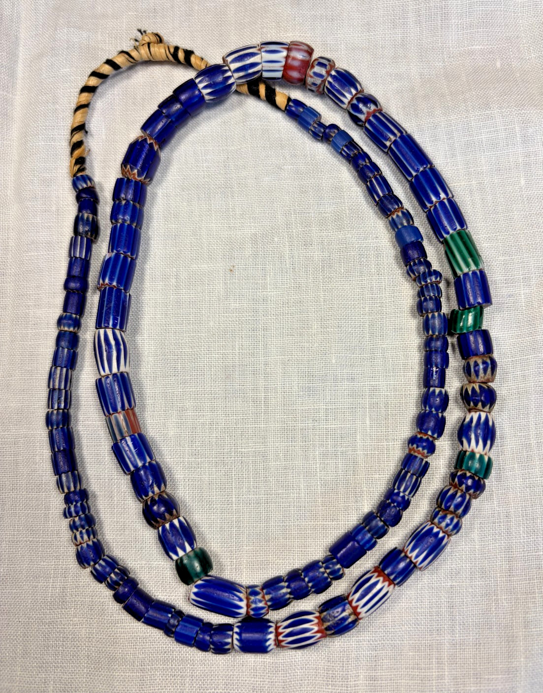 Vtg Venetian Glass Trade Bead Necklace Blue Chevron 111 Tube Beads 26" Vtg Venetian Glass Trade Bead Necklace Blue Chevron 111 Tube Beads 26"