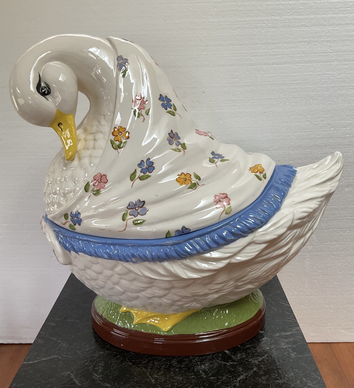 Vintage Majolica Mother Goose Soup Tureen Cookie Jar Hand Painted 13" Vintage Majolica Mother Goose Soup Tureen Cookie Jar Hand Painted 13"