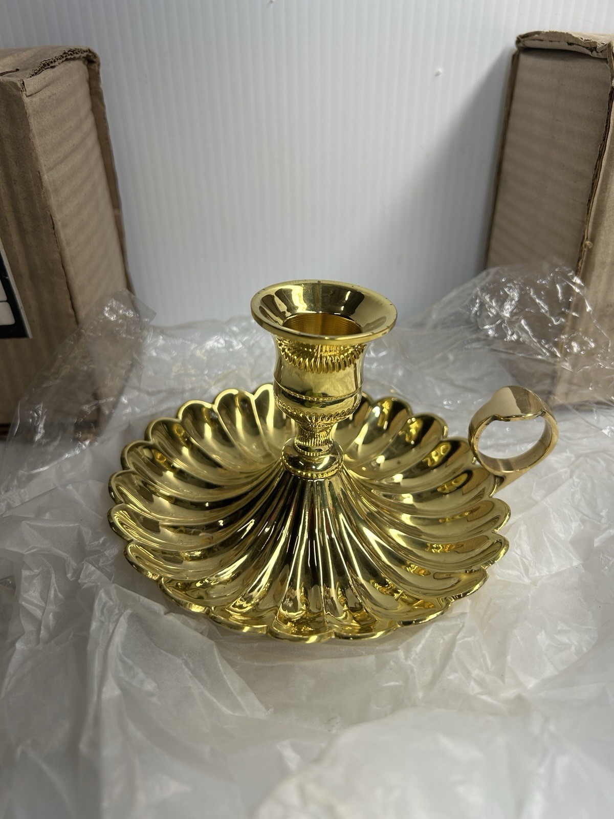 VTG Solid Brass Candlestick Holder With Scalloped Design(New Old Stock) 1950-70s VTG Solid Brass Candlestick Holder With Scalloped Design(New Old Stock) 1950-70s