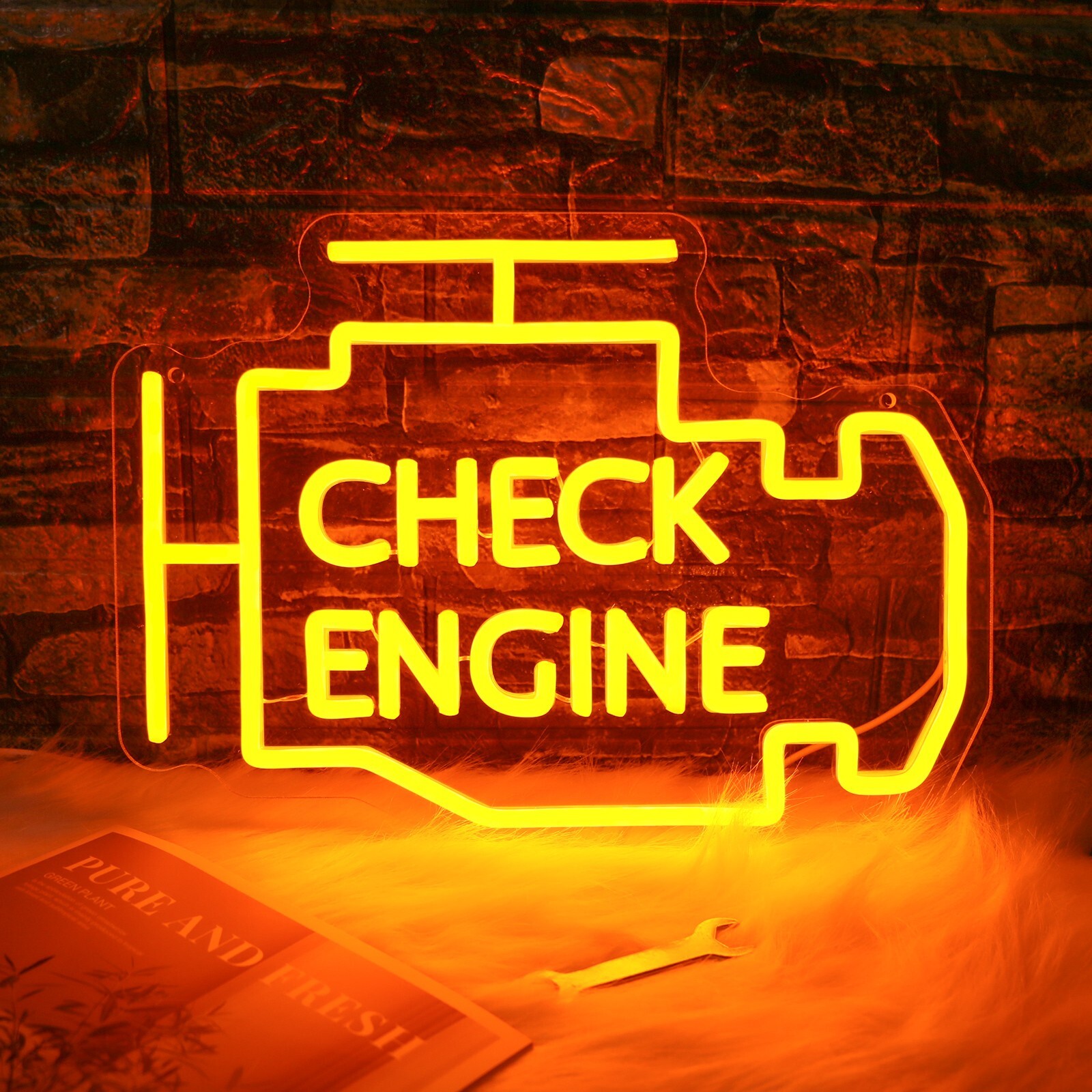 Check Engine Light Neon Sign-Dimmable Garage Decor, USB LED Repair Shop Light Check Engine Light Neon Sign-Dimmable Garage Decor, USB LED Repair Shop Light