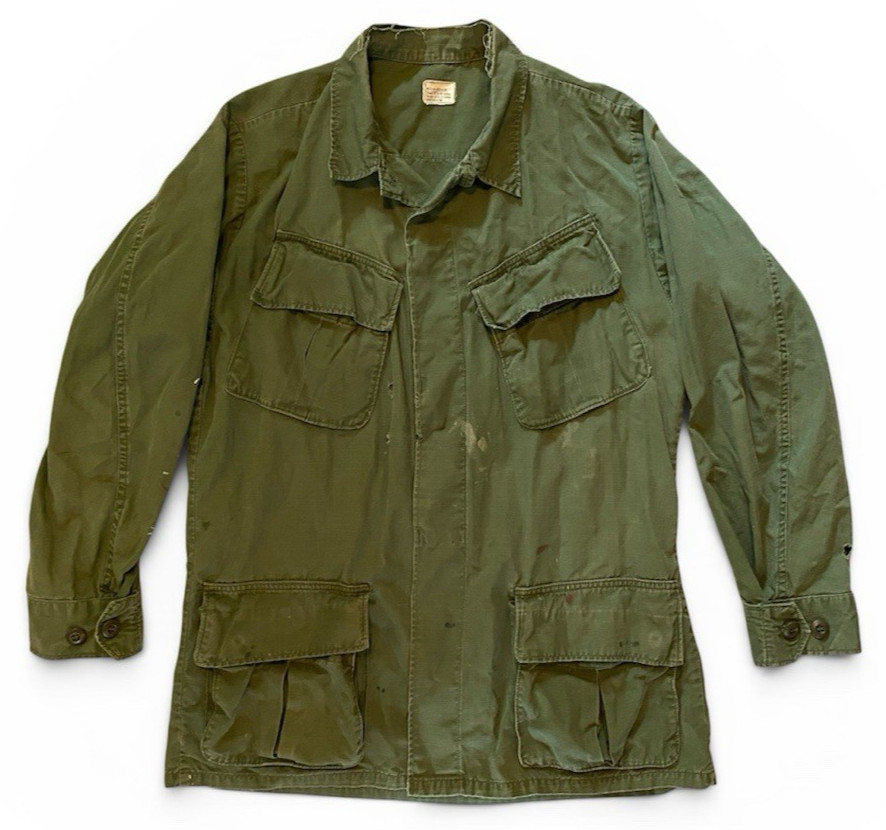 Distressed Vtg Vietnam War 1969 OG 107 Slant Pocket Shirt Medium Reg Rip Stop Distressed Vtg Vietnam War 1969 OG 107 Slant Pocket Shirt Medium Reg Rip Stop