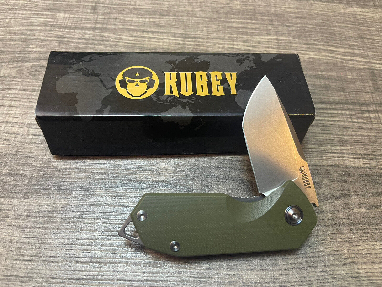 Kubey Chubby Campe Nest Liner Lock Folding Knife, Green G-10 Handles KU203B