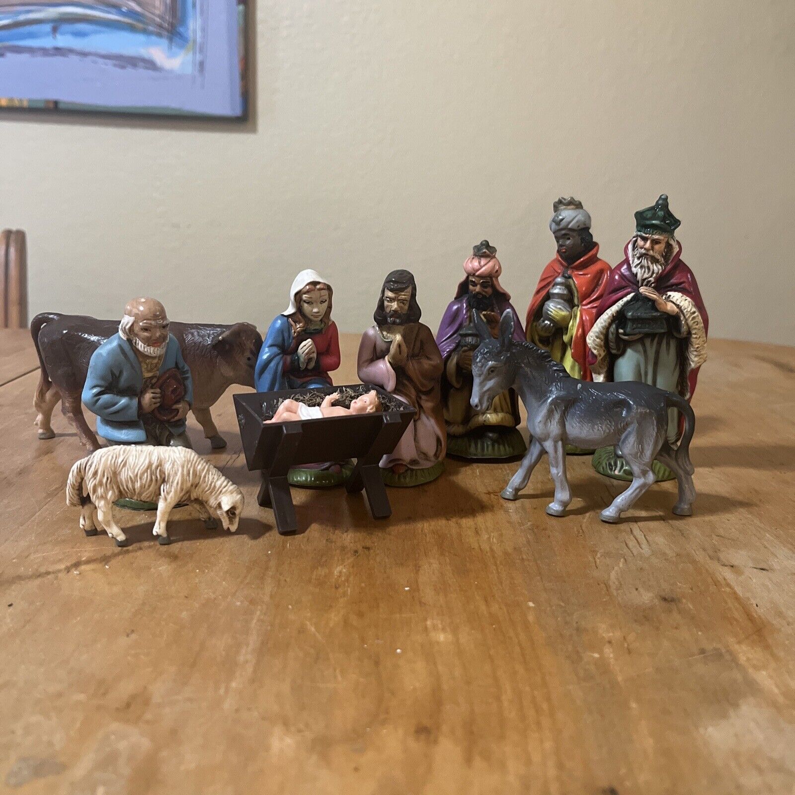 Vintage Friedel Nativity Manger Figures Made in Germany Rubber and Plastic 11 Pc