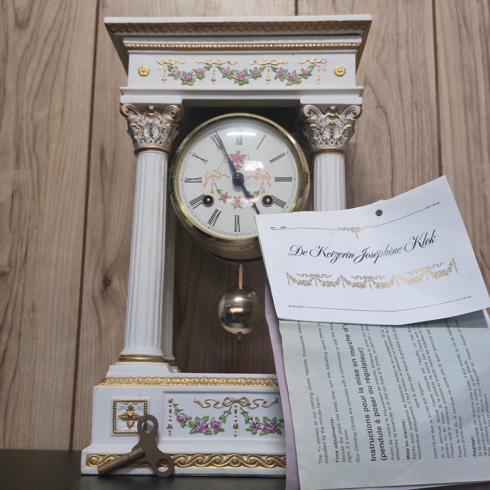 Beautiful Franklin Mint Empress Josephine Mantel Clock Hermle Key Pendulum + COA Beautiful Franklin Mint Empress Josephine Mantel Clock Hermle Key Pendulum + COA