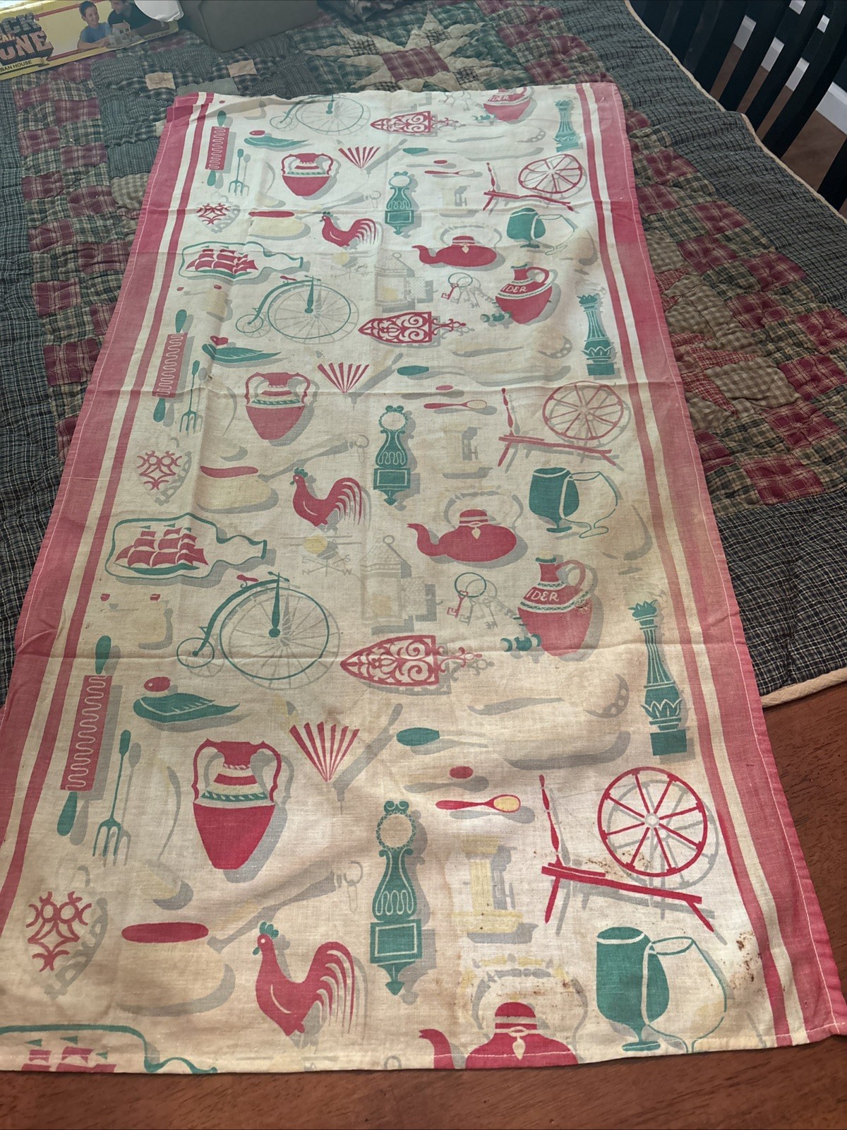 Vtg Feed Sack Fabric Lifestyle Icons Trivet Bicycle 1930's-1950's 
