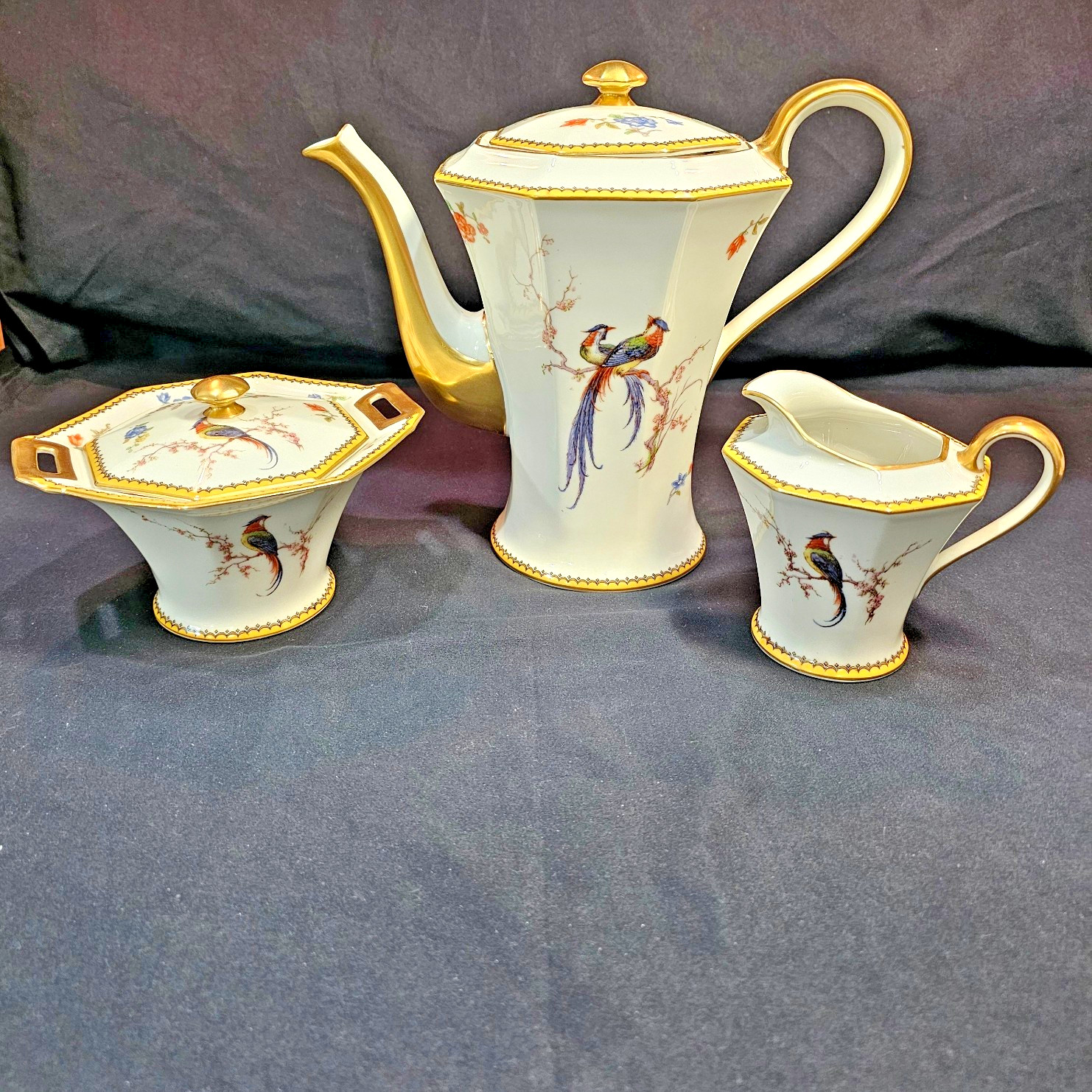 Theodare Haviland Limoges France Coffee Pot Set 1903-1921 Bird of Paradise RARE Theodare Haviland Limoges France Coffee Pot Set 1903-1921 Bird of Paradise RARE