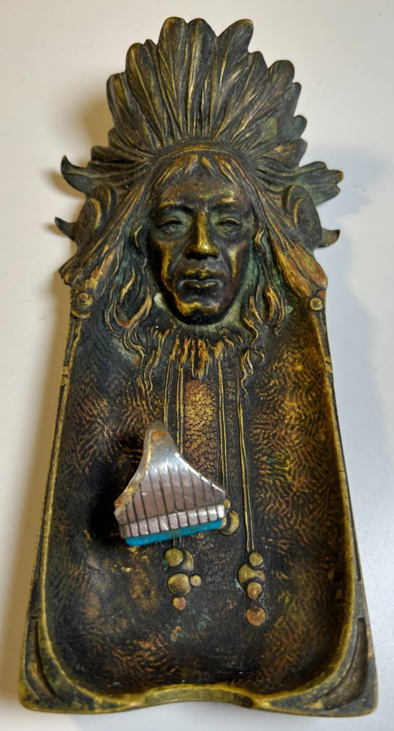 Antique Judd Indian Chief Solid Bronze Brass Cigar Jewelry Coin Trinket Tray Antique Judd Indian Chief Solid Bronze Brass Cigar Jewelry Coin Trinket Tray