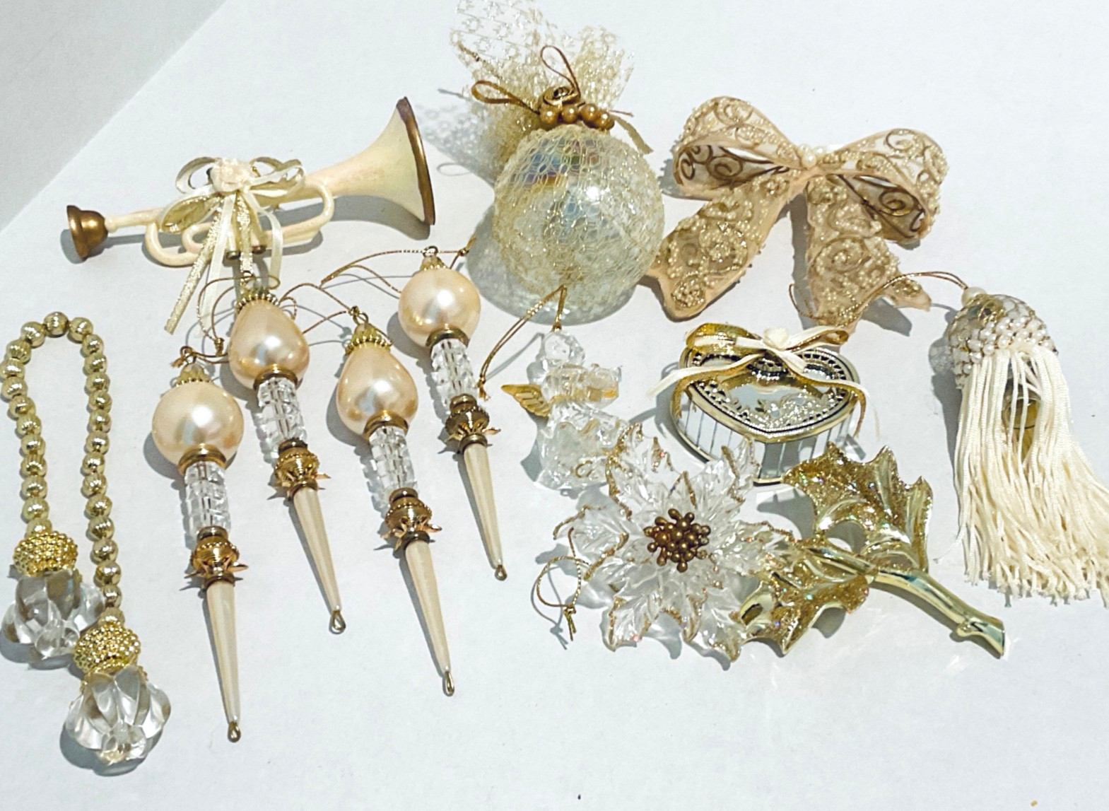 Lot of 12 Victorian Style Christmas Ornaments Pearl Angel Tassel Gold Ornaments Lot of 12 Victorian Style Christmas Ornaments Pearl Angel Tassel Gold Ornaments