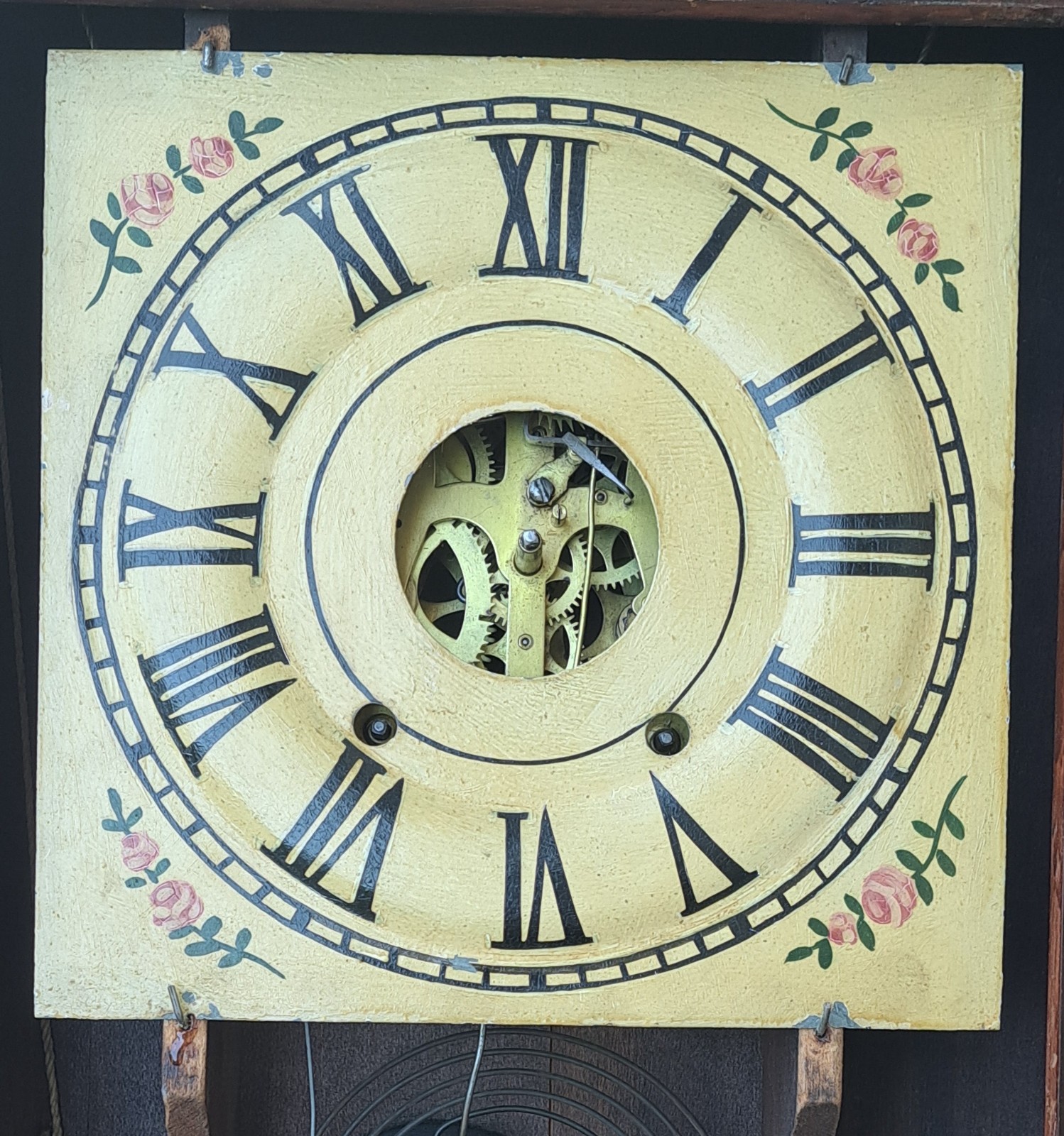 Antique Seth Thomas Ogee Weight Driven Clock Face Hand Painted Tin 8-1/4" Antique Seth Thomas Ogee Weight Driven Clock Face Hand Painted Tin 8-1/4"