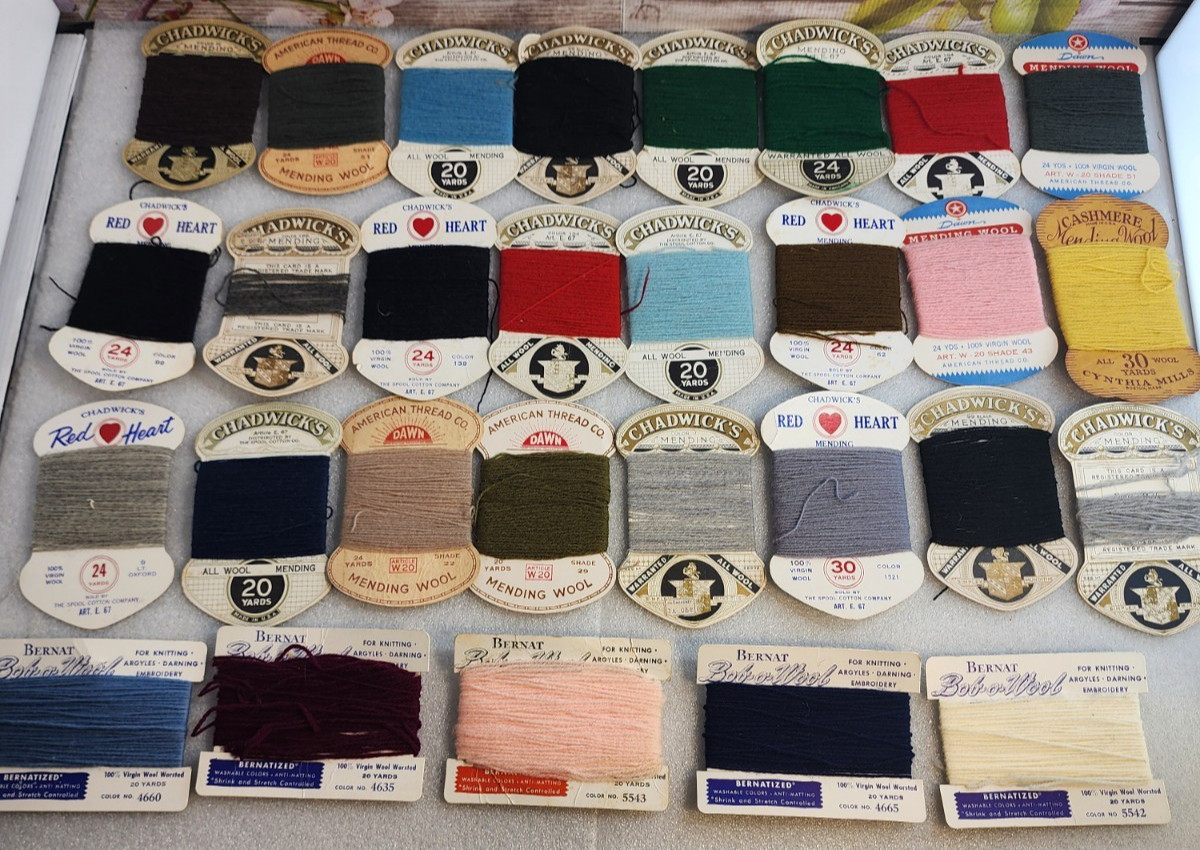 Lot Of 29 Vintage Mending Wool Mix Chadwick’s, Bernat, and American Thread Lot Of 29 Vintage Mending Wool Mix Chadwick’s, Bernat, and American Thread