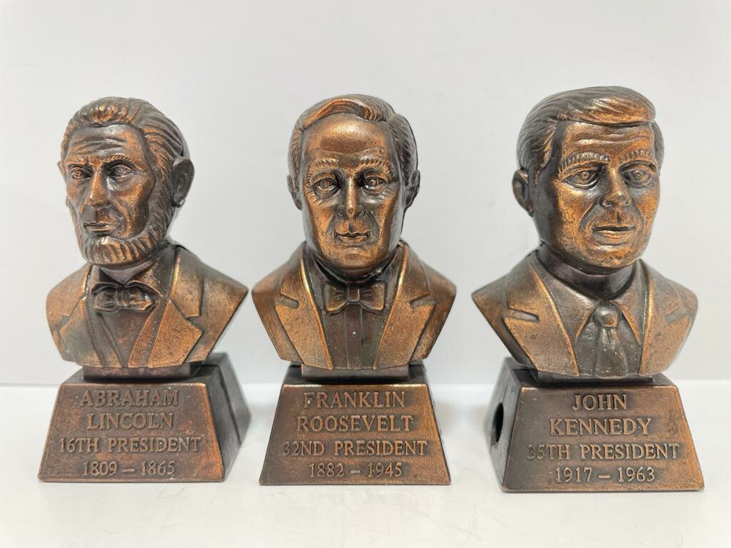 Vtg 1980s Zinc Allow Miniature Presidential Bust Set: Abraham Lincoln, John... Vtg 1980s Zinc Allow Miniature Presidential Bust Set: Abraham Lincoln, John...