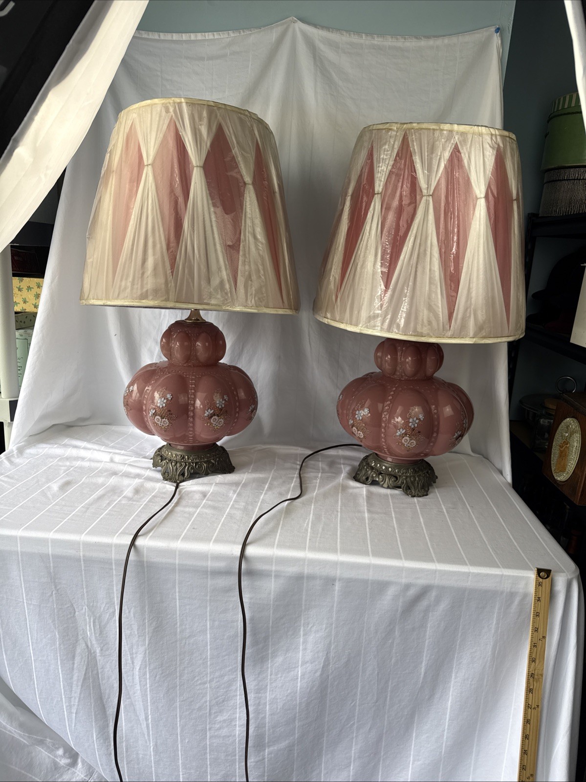 VTG Pair Falkenstein Pink Glass Double Bubble Lamp Hollywood Regency MCM VTG Pair Falkenstein Pink Glass Double Bubble Lamp Hollywood Regency MCM