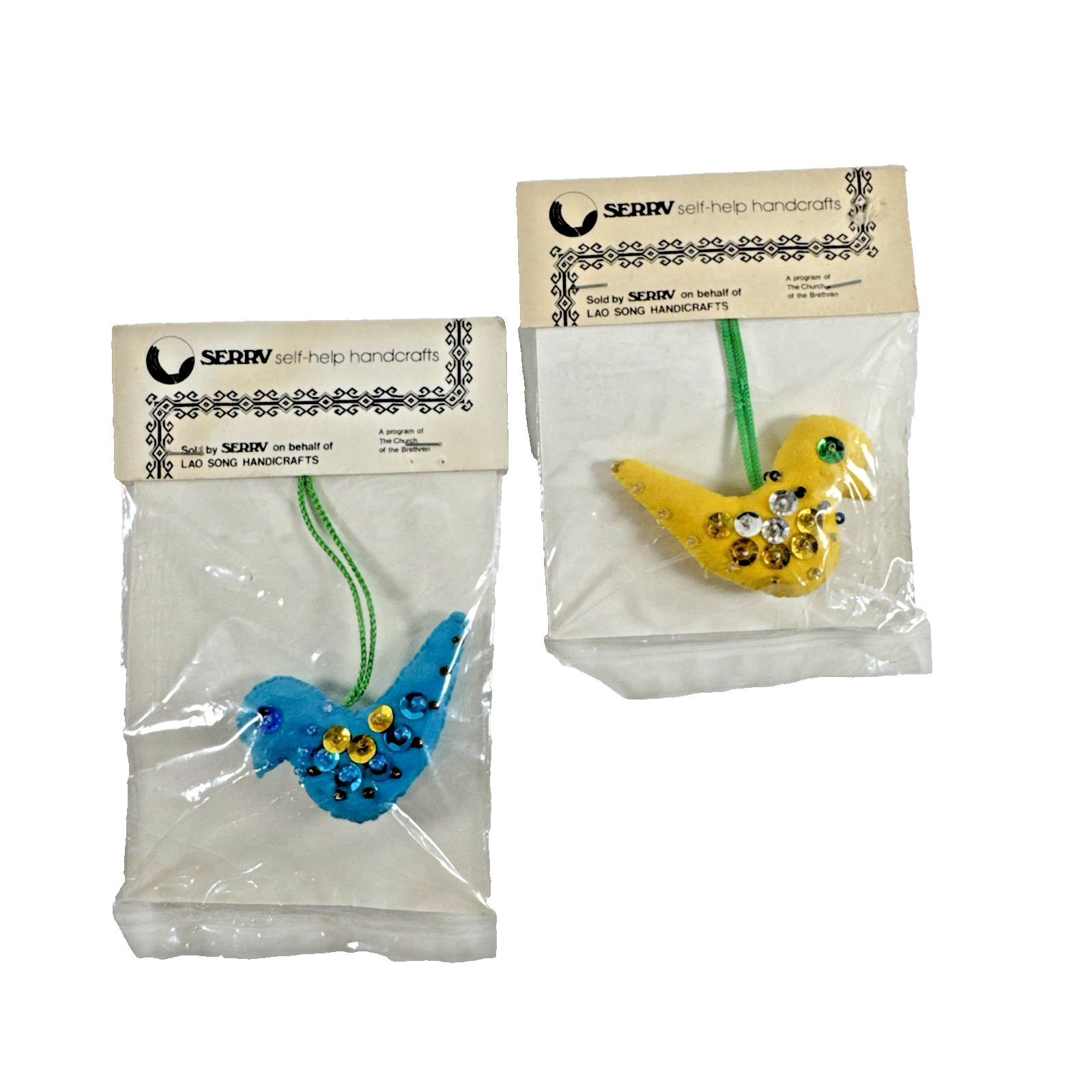 NOS 2X Vtg LAO SONG Handicrafts Felt Christmas Bird Ornaments Sequins Thailand NOS 2X Vtg LAO SONG Handicrafts Felt Christmas Bird Ornaments Sequins Thailand