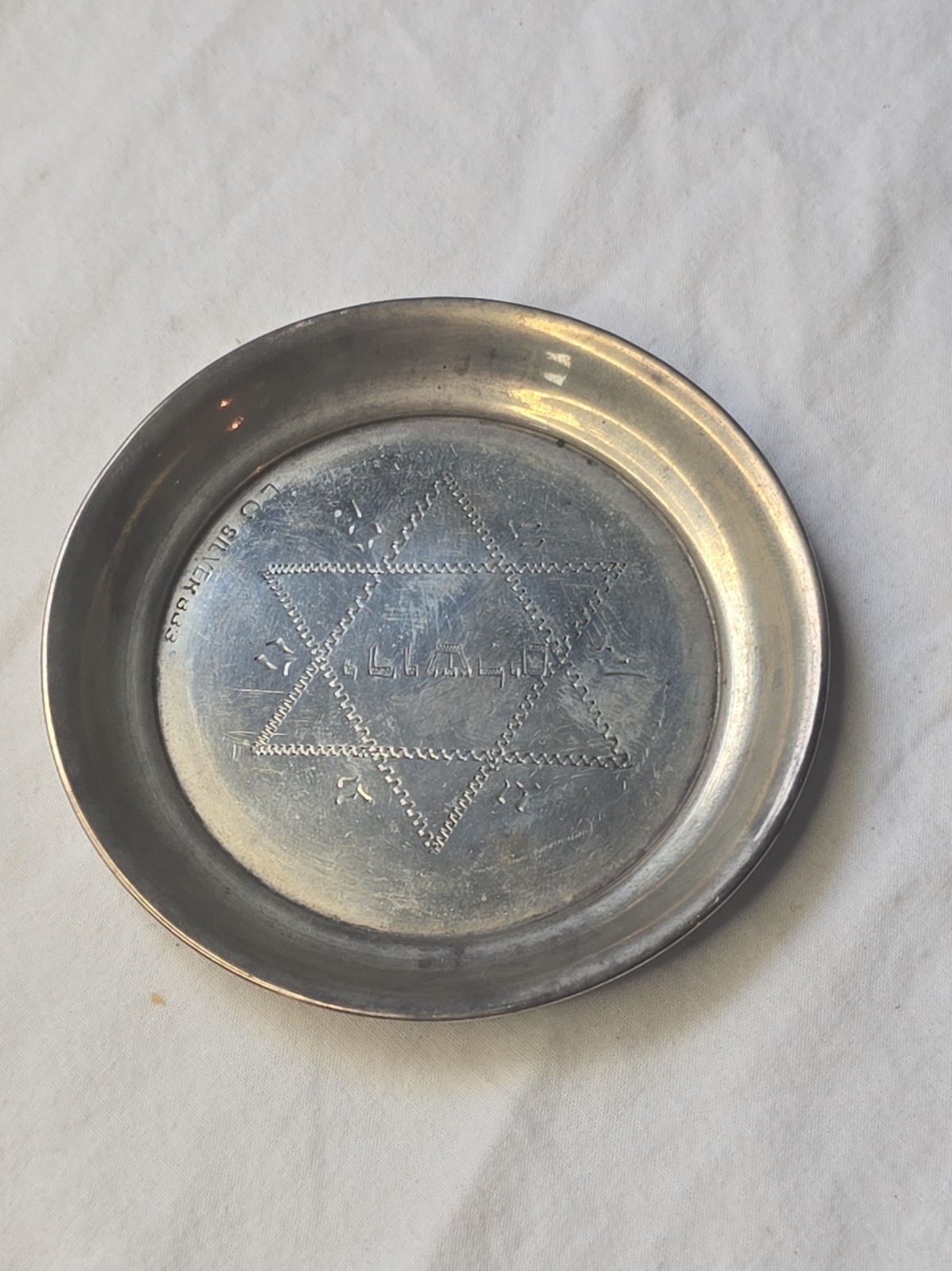 Vintage Judaica Etched Star Of David Small 3.25” Dish Sterling Silver .833