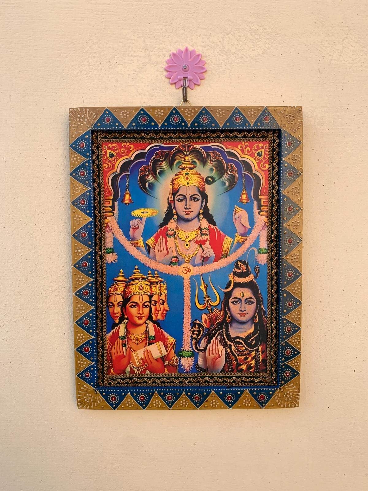 God Old Frame, India Hindu Religious Frame, Brahma Vishnu Shiva Print - 9 x 12 " God Old Frame, India Hindu Religious Frame, Brahma Vishnu Shiva Print - 9 x 12 "