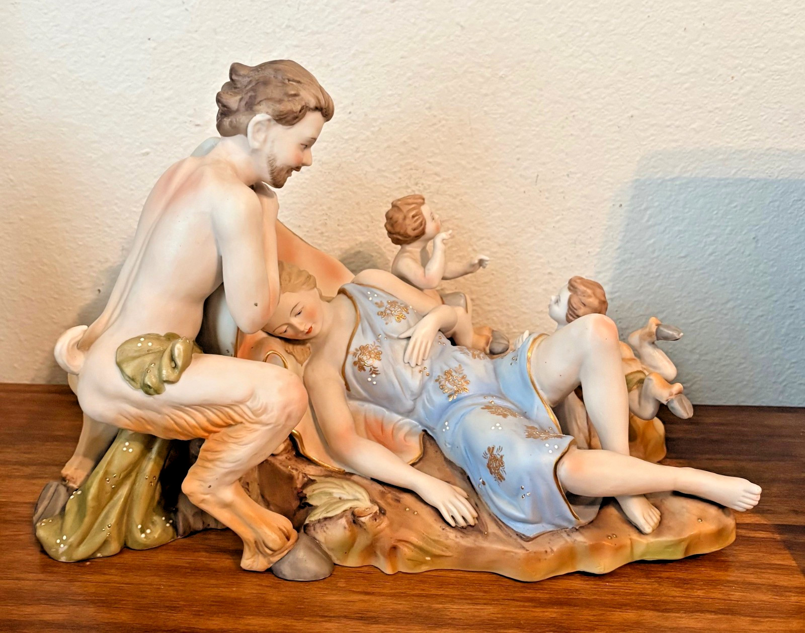 Antique Porcelain Mythological Figural Sculpture, Satyrs w Maiden Nymph Venus Antique Porcelain Mythological Figural Sculpture, Satyrs w Maiden Nymph Venus
