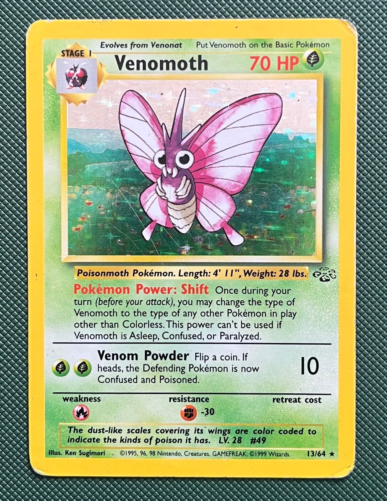 Venomoth 13/64 Unlimited Holo Pokemon Jungle Heavily Played Venomoth 13/64 Unlimited Holo Pokemon Jungle Heavily Played