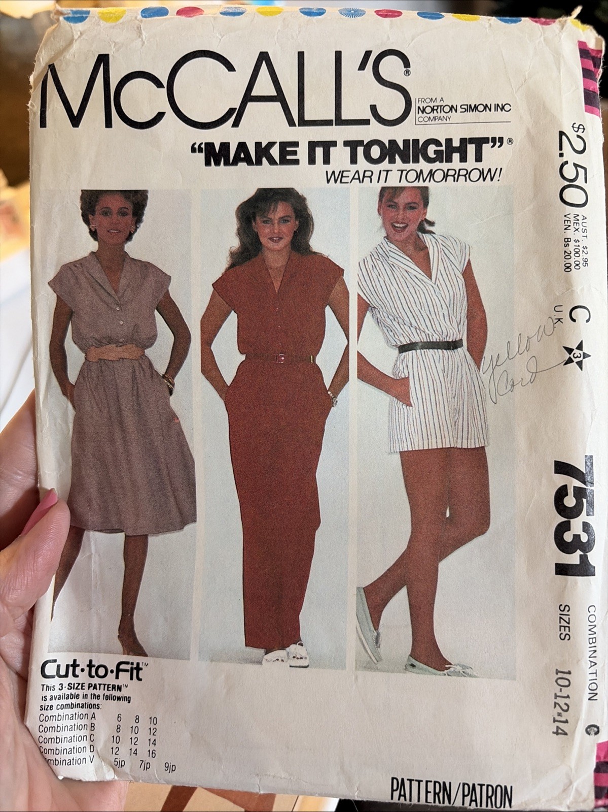 McCall's 7531 Size 10-14 Dress & Jumpsuit 1981 Cut Complete