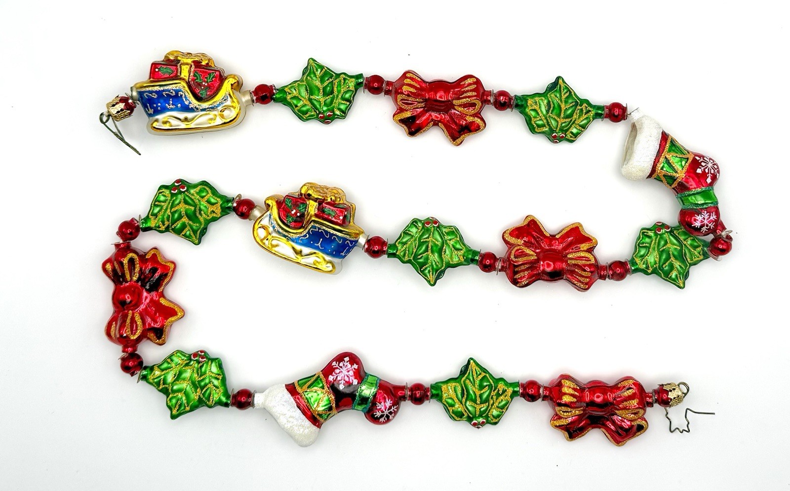 Christopher Radko Holly Berry Sleighride Glass Christmas Tree Garland 3' 2006