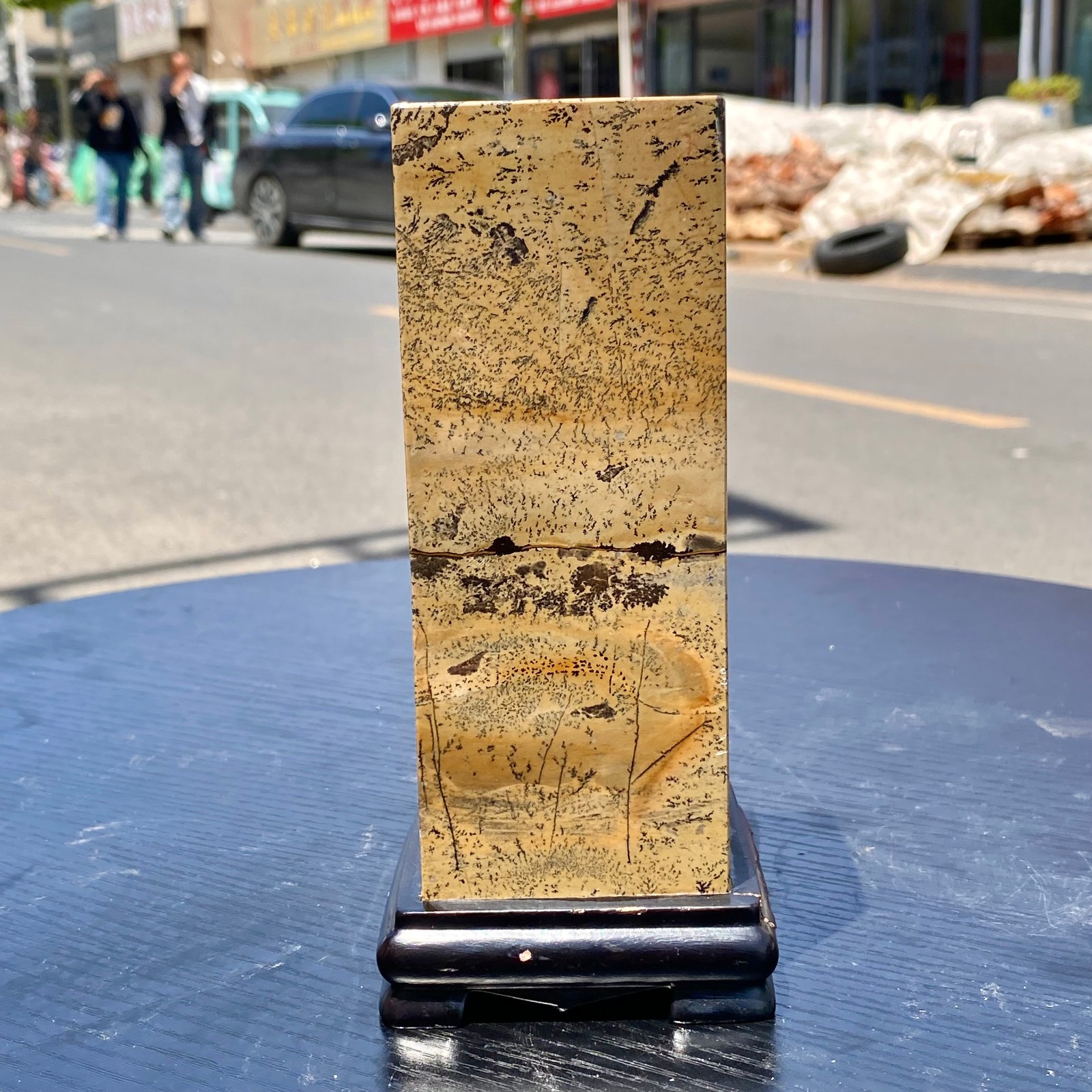 3.2LB Natural Chinese Dendritic Limestone Picture Stone Guohua column 3.2LB Natural Chinese Dendritic Limestone Picture Stone Guohua column