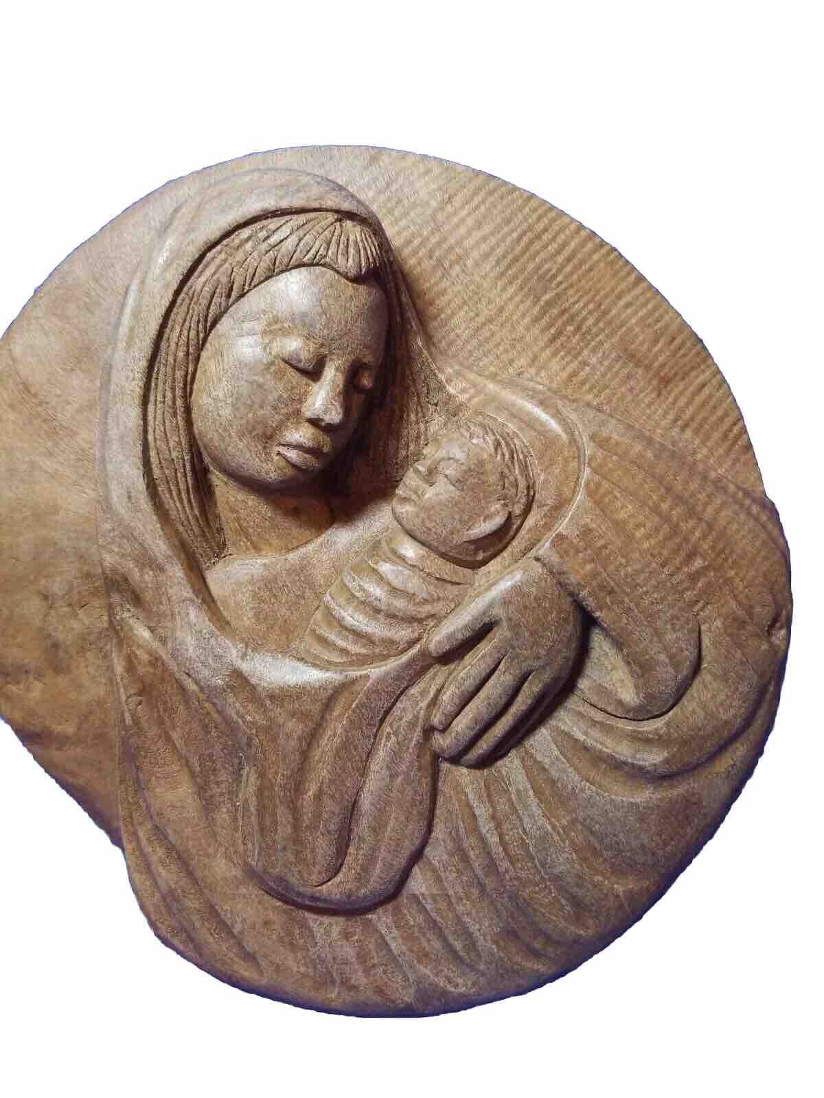 Madonna & Child Wood Vtg Hand Carved Art 10\