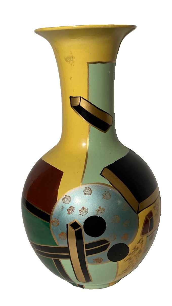 Vtg 60's Hand Painted MCM Art Deco Style Sticking Geometric Design 14" Vase-EUC Vtg 60's Hand Painted MCM Art Deco Style Sticking Geometric Design 14" Vase-EUC