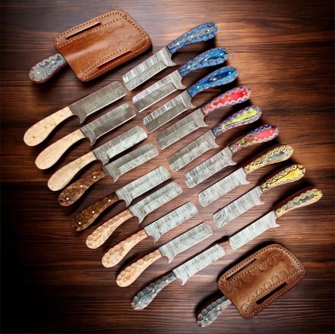 20 pcs Set – 8 Inch Handmade Damascus Bull Cutter Skinner Knives w/ Sheath 20 pcs Set – 8 Inch Handmade Damascus Bull Cutter Skinner Knives w/ Sheath