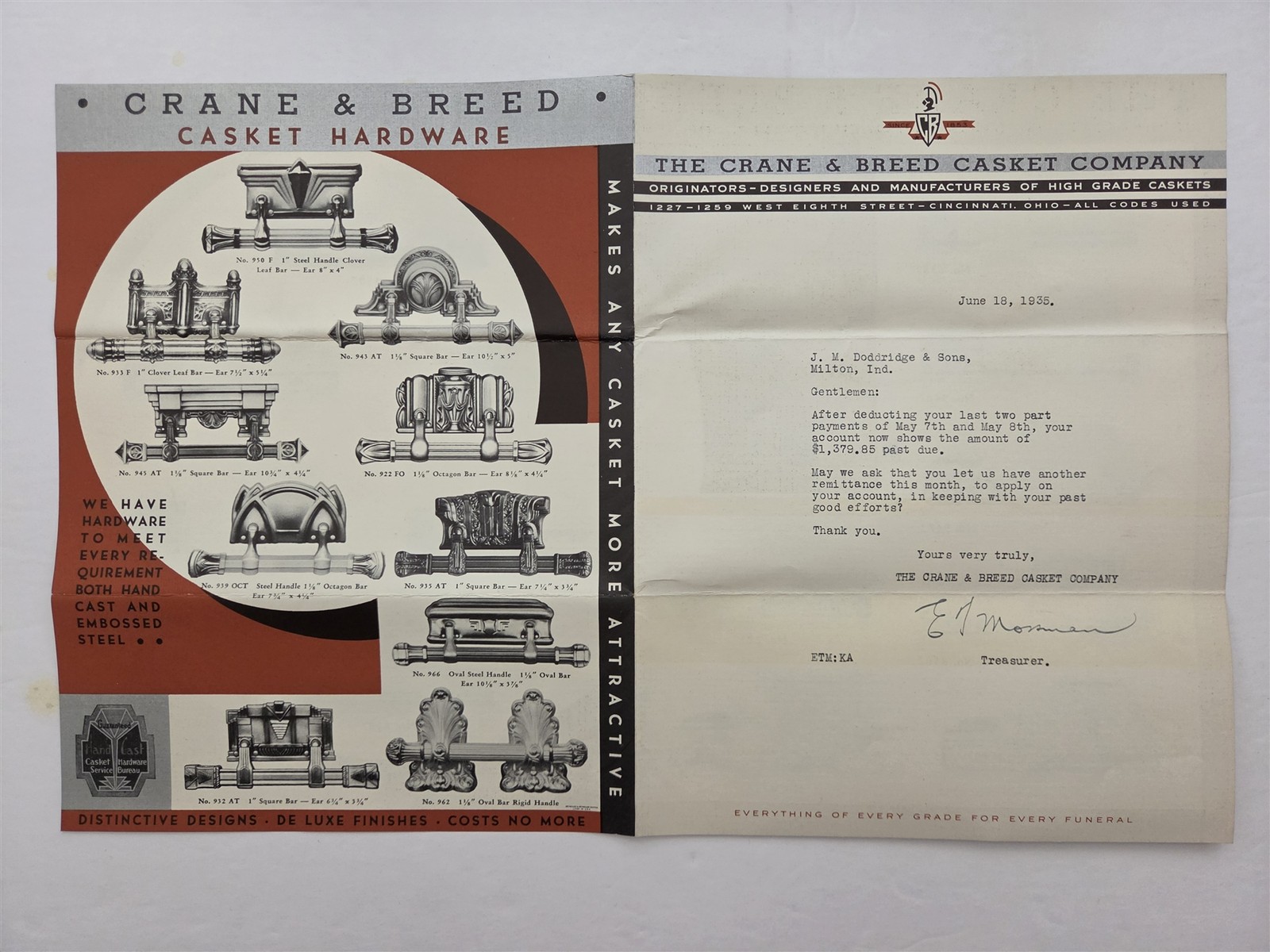 1935 antique CRANE & BREED CASKET Co cincinnati oh FUNERAL CASKETS HW CATALOG 4p 1935 antique CRANE & BREED CASKET Co cincinnati oh FUNERAL CASKETS HW CATALOG 4p