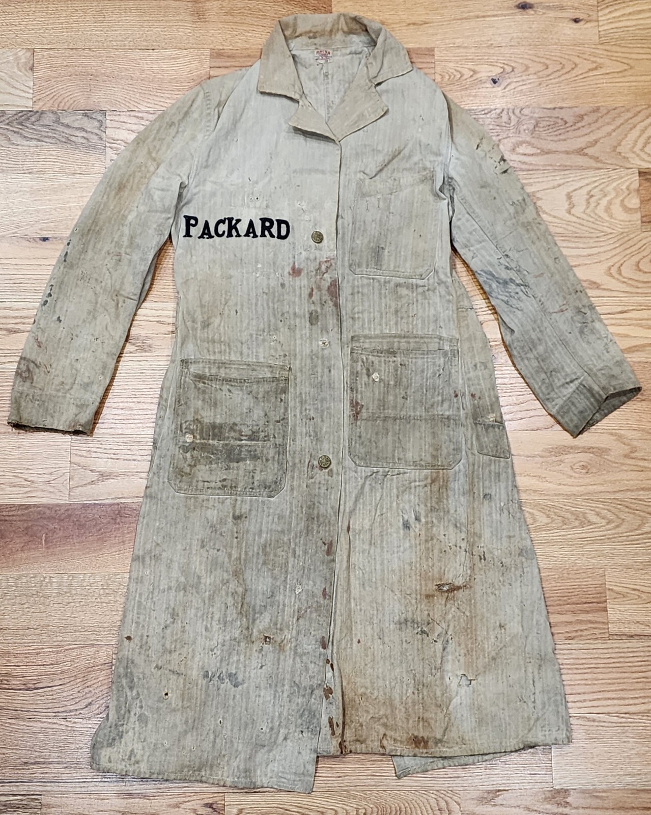 1940's Packard Motor Car Mechanic Fincks Red Bar Denim Union Made Jacket Size 32
